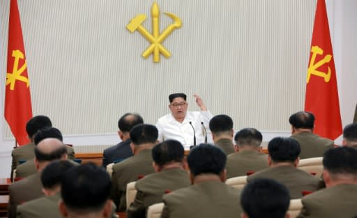 North Korean leader Kim Jong Un addresses members of the military in Pyongyang