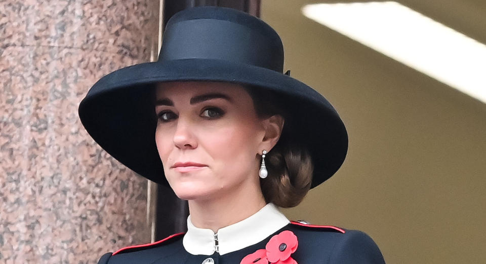 Kate Middleton paid her respects at the Rememberance Sunday service today. (Getty Images)