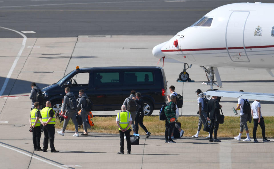 <p>The England team arrive at Birmingham Airport as the England squad return to the UK. PRESS ASSOCIATION Photo. Picture date: Sunday July 15, 2018. See PA story WORLDCUP England. Photo credit should read: Joe Giddens/PA Wire </p>