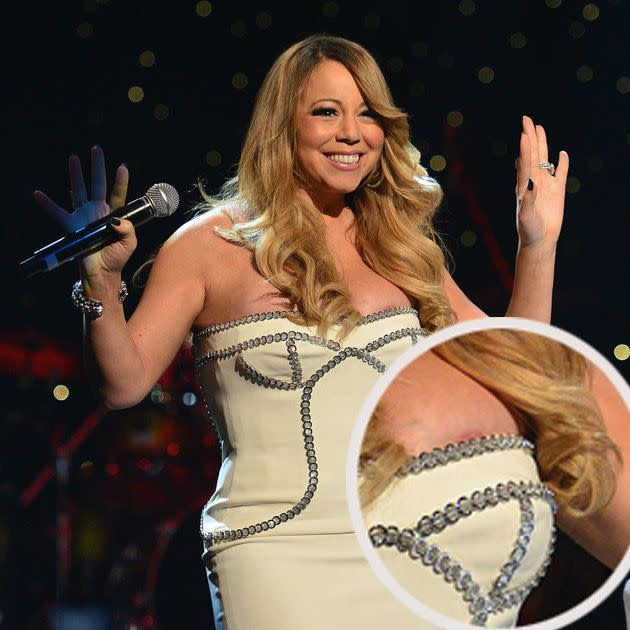 Mariah Carey suffered a nipple slip on stage this weekend. Credit: Getty