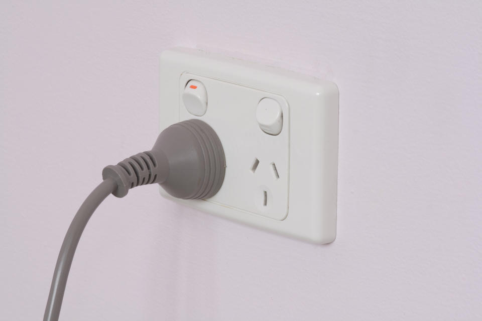 An appliance lead plugged into a power point