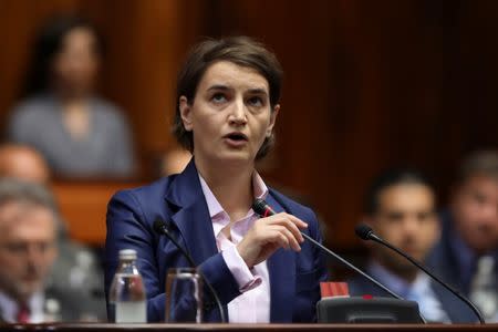 Serbia's Prime Minister designate Ana Brnabic speaks during a parliament session in Belgrade, Serbia June 28, 2017. REUTERS/Marko Djurica