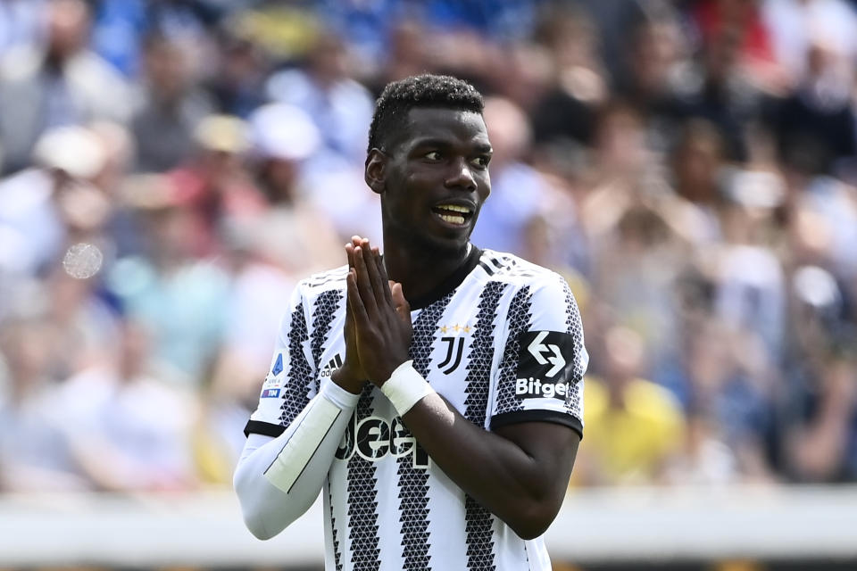 BERGAMO, ITALY - MAY 7: Paul Pogba of Juventus FC reacts during the Serie A match between Atalanta BC and Juventus at Gewiss Stadium on May 7, 2023 in Bergamo, Italy. (Photo by Stefano Guidi/Getty Images)