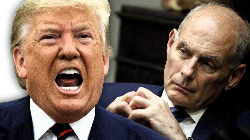 Then White House chief of staff John Kelly and President Donald Trump. (Photo illustration: Yahoo News; photos: AP,  Evan Vucci/AP)