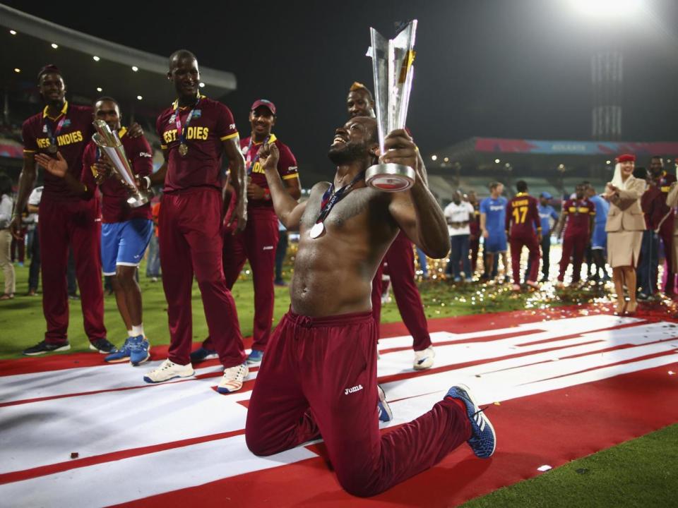Chris Gayle of the West Indies celebrates victory against England during the ICC World Twenty20 2016 Final (Getty Images)