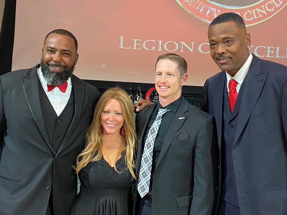 Former UC and NFL football player Antwan Peek, former soccer All-American Ann Thomas, former decathlete Chris Weinberg and former UC and NBA basketball standout Corie Blount were all inducted into the James P. Kelly Athletic Hall of Fame Friday, Nov. 3.