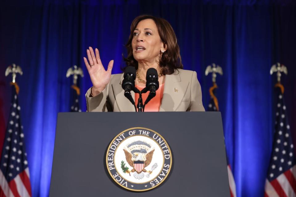 U.S. Vice President Kamala Harris speaks during an event at John R. Lewis High School on June 2, 2023 in Springfield, Virginia. (Photo by Alex Wong/Getty Images)