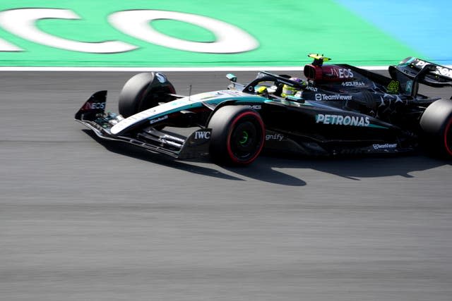 British Mercedes driver Lewis Hamilton drives his car during the first practice session ahead of the Dutch Formula 1 Grand Prix