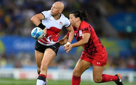 Heather Fisher in action for England Sevens - Credit: Getty images