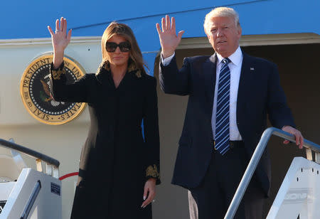 U.S. President Donald Trump and first lady Melania Trump arrive at the Leonardo da Vinci-Fiumicino Airport in Rome, Italy, May 23, 2017. REUTERS/Alessandro Bianchi