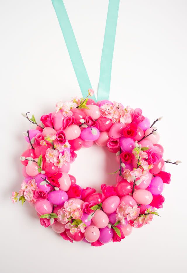 pink eggs flowers easter wreath