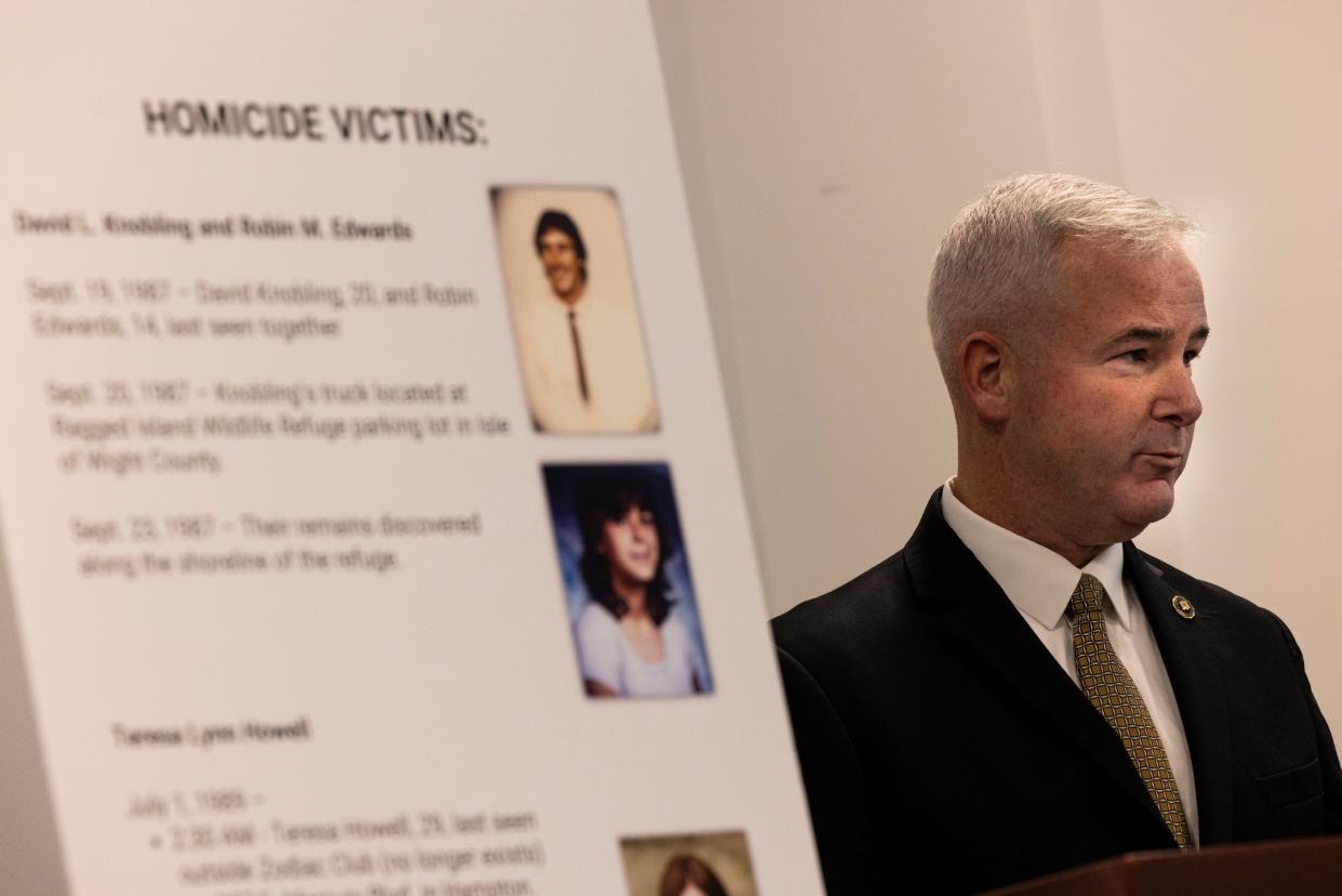 Brian Dugan of the FBI Norfolk Field Office, speaks Monday during a press conference in Suffolk, Virginia regarding the colonial parkway murders of the 1980's. Alan Wade Wilmer Sr, who died in December 2017, was identified as the main suspect in the homicides.