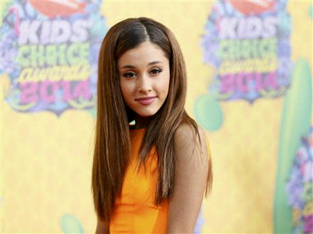 Actress Ariana Grande arrives at the 27th Annual Kids' Choice Awards in Los Angeles, California March 29, 2014. REUTERS/Danny Moloshok