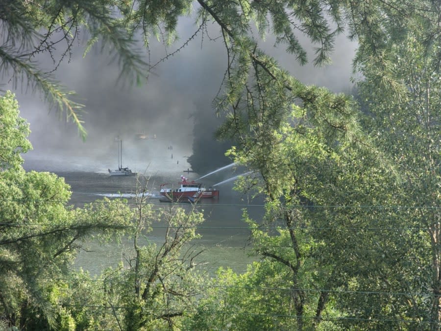 Dark smoke billows on Ross Island due to large fire in abandoned structure