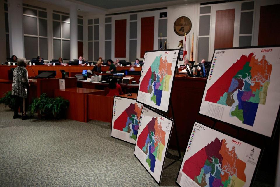 Vanessa Cullins Hopkins speaks to the council as proposed redistricting maps are shown during a town hall style meeting Nov. 3.