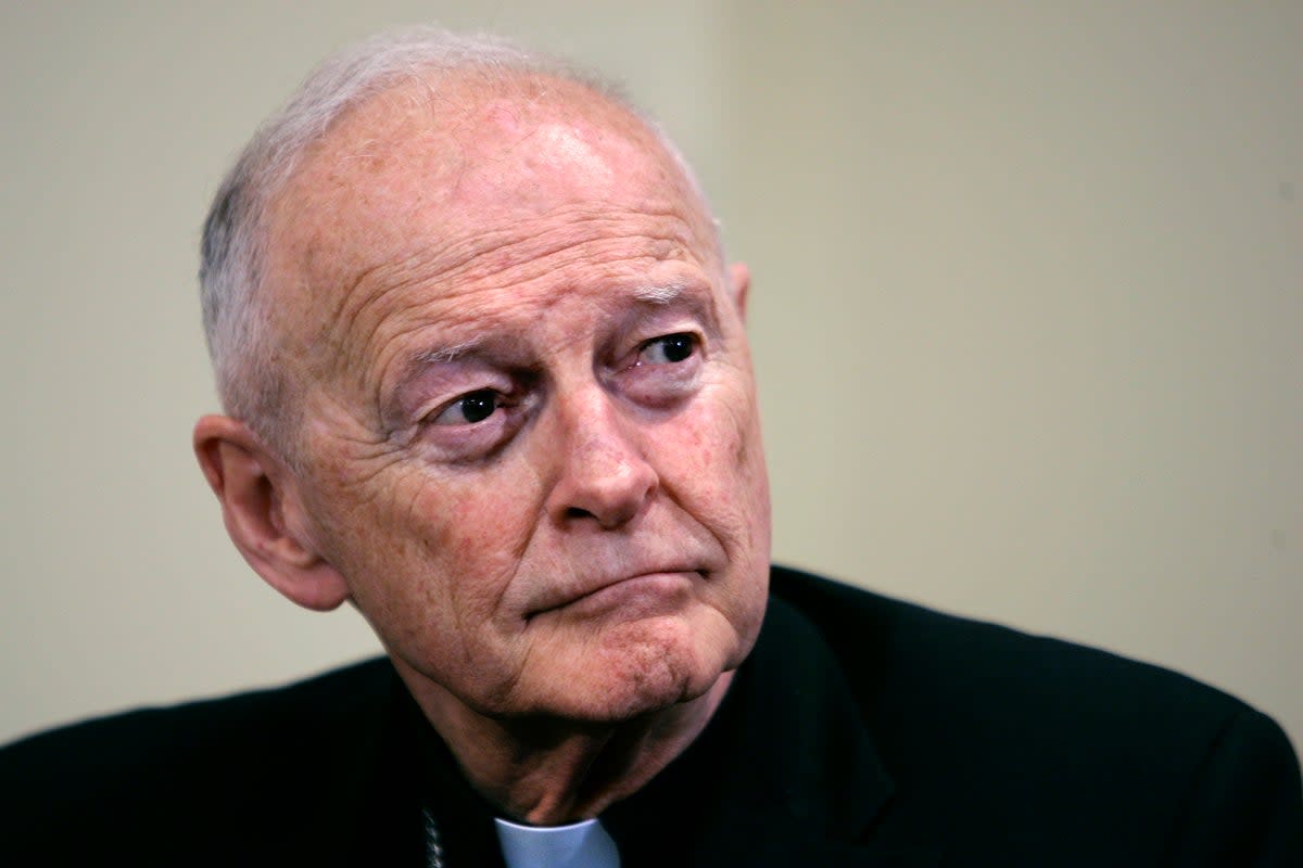 FILE - Former Washington Archbishop, Cardinal Theodore McCarrick listens during a news conference in Washington, May 16, 2006. (AP)