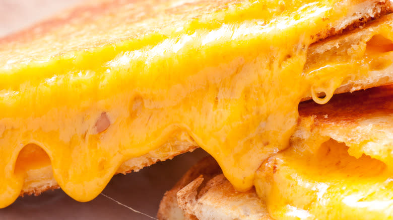 Grilled cheese oozing from bread