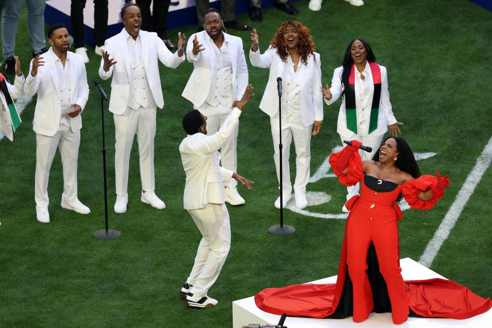 Sheryl Lee Ralph performs "Lift Every Voice and Sing" before Super Bowl LVII between the Kansas City Chiefs and the Philadelphia Eagles at State Farm Stadium on Feb. 12, 2023, in Glendale, Ariz.