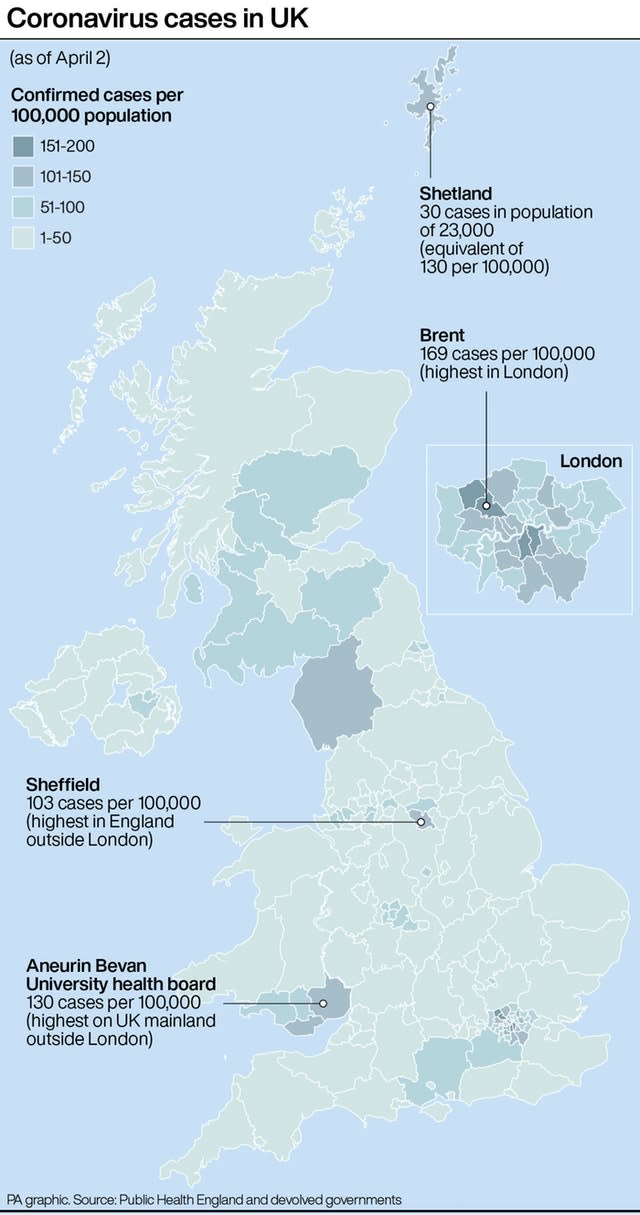 PA infographic about coronavirus cases in the UK