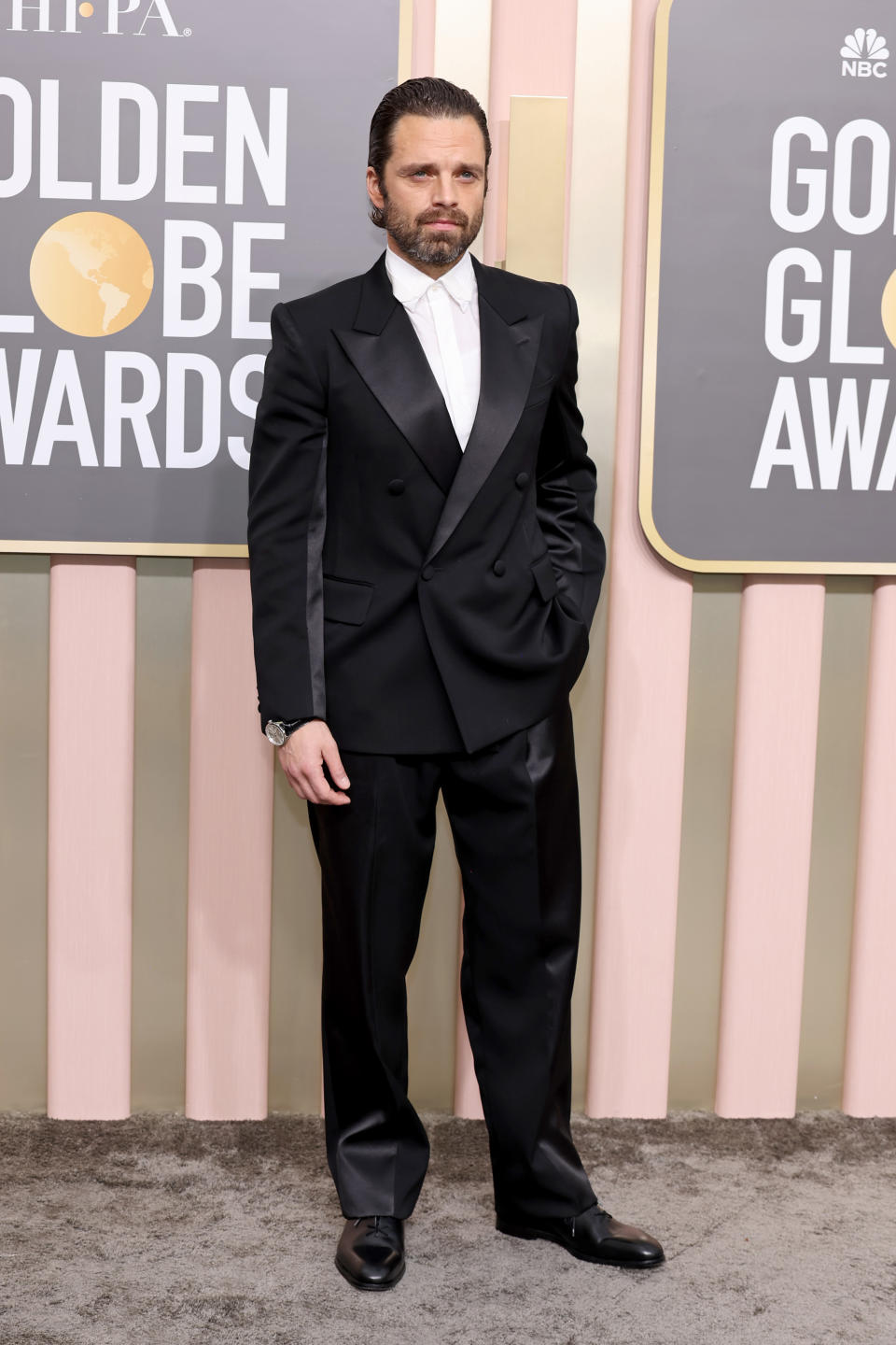 BEVERLY HILLS, CALIFORNIA - JANUARY 10: Sebastian Stan attends the 80th Annual Golden Globe Awards at The Beverly Hilton on January 10, 2023 in Beverly Hills, California. (Photo by Amy Sussman/Getty Images)