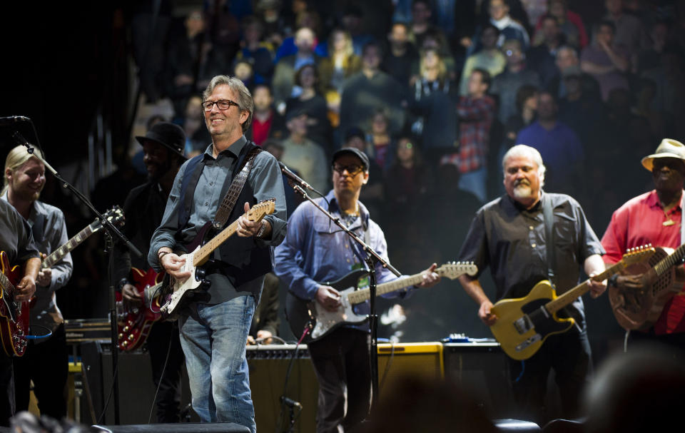 Eric Clapton performs at Eric Clapton's Crossroads Guitar Festival 2013 at Madison Square Garden on Sunday, April 14, 2013, in New York. (Photo by Charles Sykes/Invision/AP)