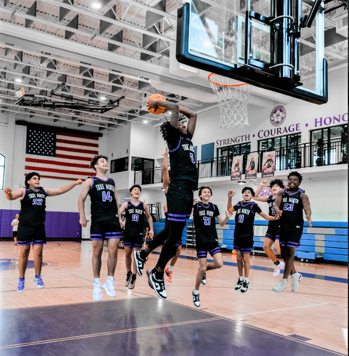 Members of the True North boys’ basketball team.