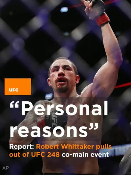 Robert Whittaker reportedly withdraws from UFC 248 co-main event for 'undisclosed personal reasons'