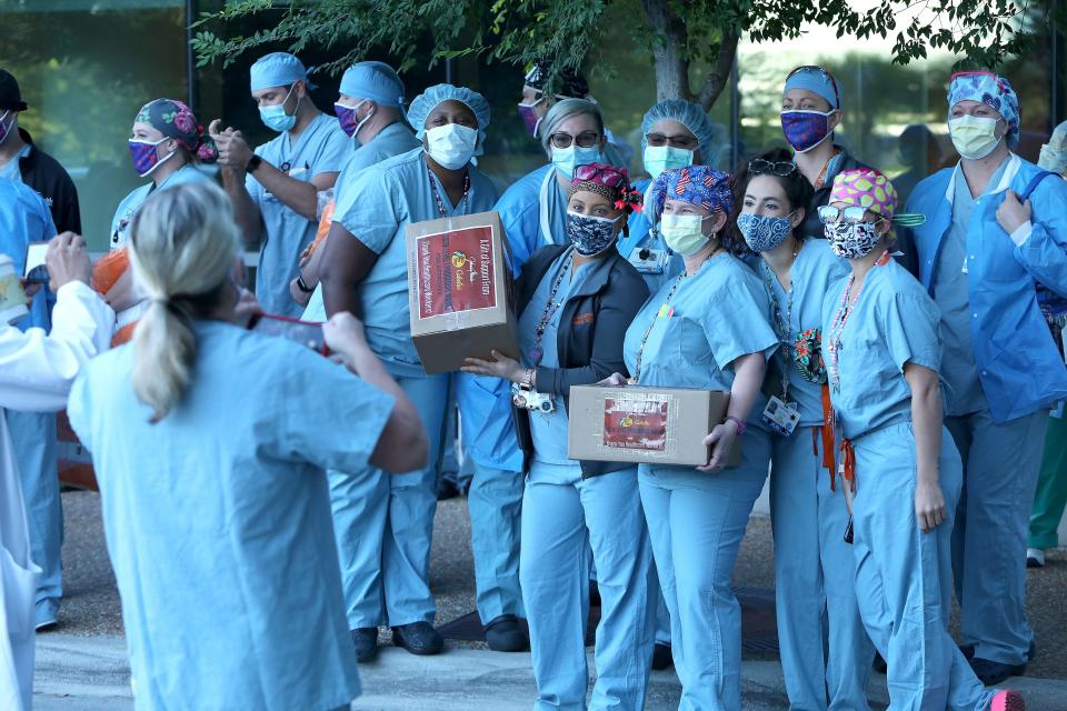 Bass Pro Shops donated masks to nurses and doctors at the UF Health Shands Heart and Vascular Hospital in Gainesville, Fla., on May 8.