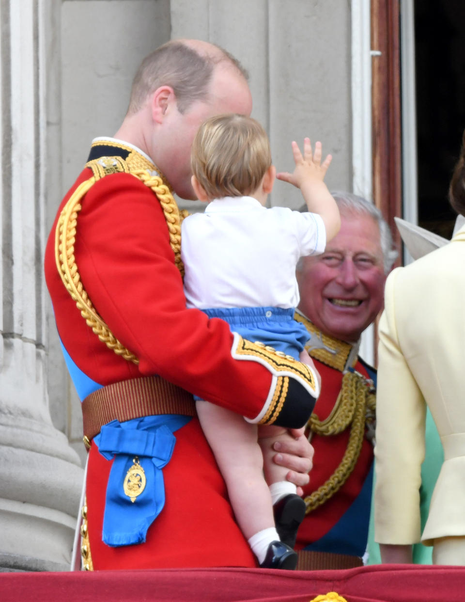 LONDON, ENGLAND - JUNE 08: Prince Louis, Prince William, Duke of Cambridge and Prince Charles, Prince of Wales appear on the balcony during Trooping The Colour, the Queen's annual birthday parade, on June 08, 2019 in London, England. (Photo by Karwai Tang/WireImage)
