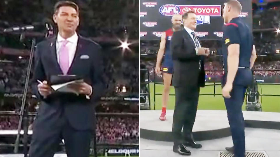 Basil Zempilas and Simon Goodwin, pictured here in the AFL grand final presentation.