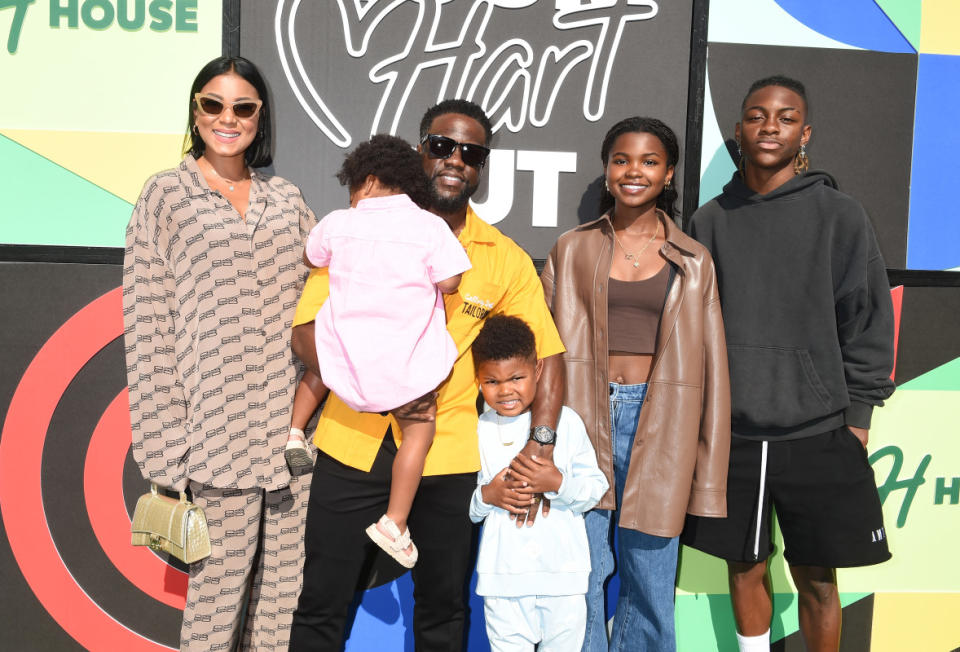 Eniko Hart, Kevin Hart, Kaori Mai Hart, Kenzo Kash Hart, Heaven Hart, Hendrix Hart.<p>Photo by Gilbert Flores/Variety via Getty Images</p>