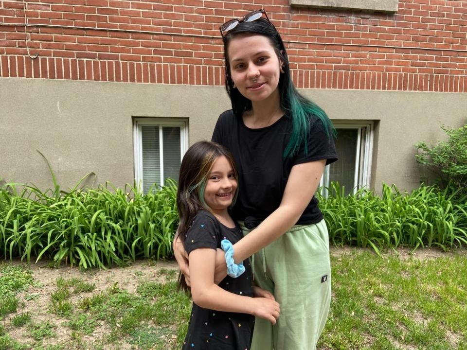 Lauren Ward, a single mom who lives in Montreal's NDG neighbourhood, can't find a nearby summer camp spot for her six-year-old daughter, Audrina. (Rowan Kennedy/CBC - image credit)