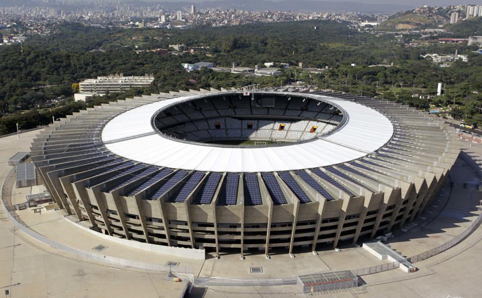 An aerial view of the Estadio Mineirao, one of the stadiums hosting the 2014 World Cup soccer matches, which underwent some remodeling. Among other things, the pitch was lowered to improve stadium accessibility. (Washington Alves/Reuters)