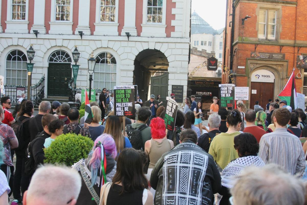 Dozens of protesters gathered in St Helen's Square, York, calling on Western leaders to act and support their calls for a ceasefire in Gaza <i>(Image: Dylan Connell)</i>