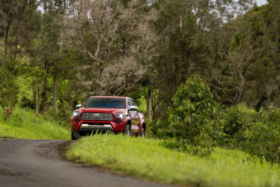 collection of 2024 toyota tacoma press images highlights trd sport, limited, and trd prerunner trim levels