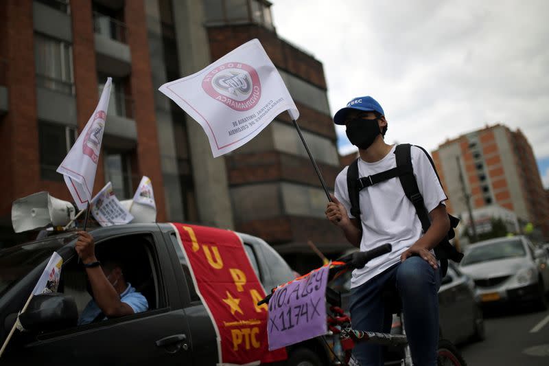 Protest during a national strike, in Bogota, Colombia