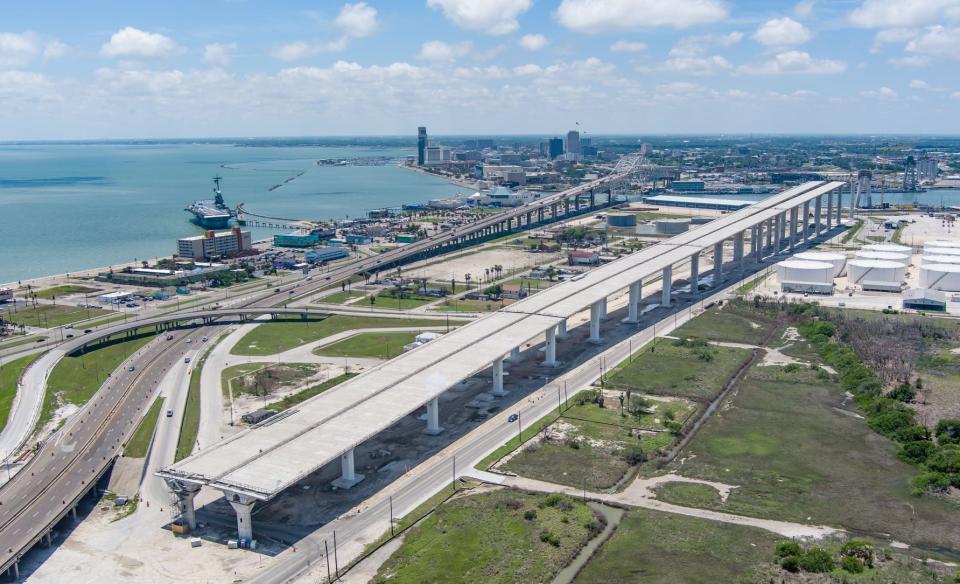 Part of the span that will replace the Harbor Bridge is seen in a social media post published June 3, 2021, by contractor Flatiron/Dragados. Progress is being made on the state's $930 million project, which broke ground in August 2016.