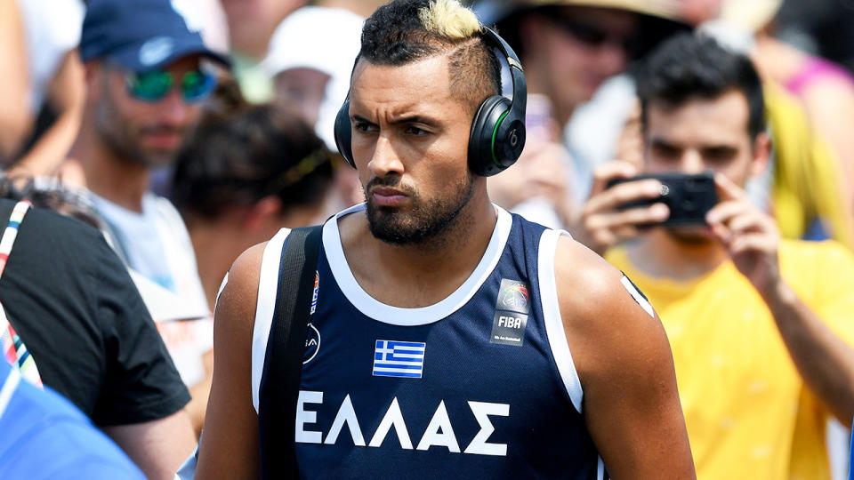 Nick Kyrgios, pictured here preparing for his Australian Open match.