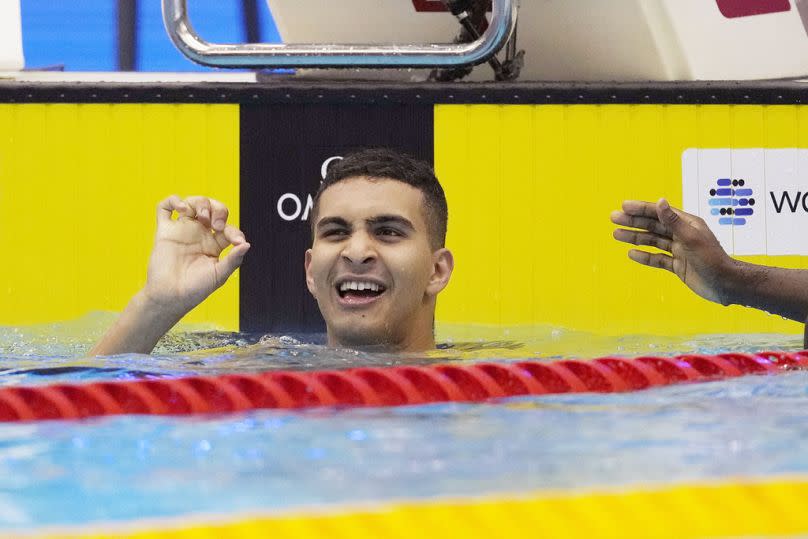 Yazan Al Bawwab después de las eliminatorias masculinas de 100 m estilo libre en el Campeonato Mundial de Natación en Fukuoka, Japón, el 26 de julio de 2023.