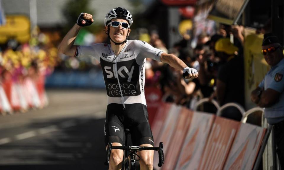 Geraint Thomas rode his way into the yellow jersey with victory on a gruelling stage 11.