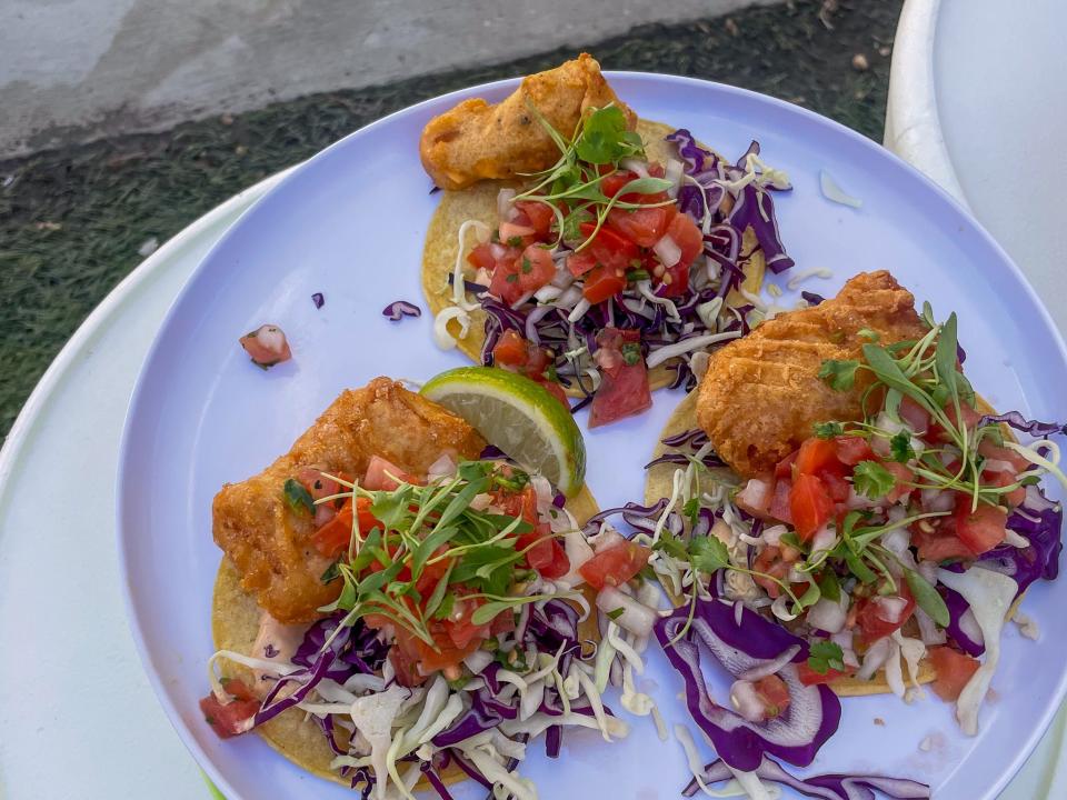 Tacos from The Saguaro Palm Springs' onsite restaurant.