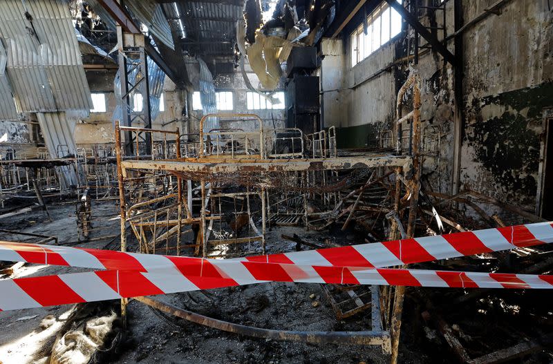 An interior view of the prison building which was damaged by shelling in Olenivka