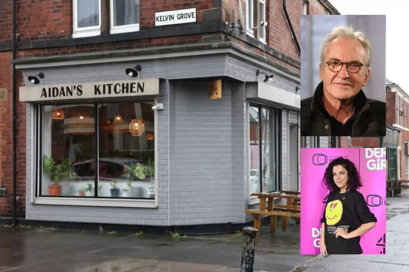 Aidan's Kitchen in Sandyford, Newcastle. Inset Larry Lamb (top) and Jamie-Lee O'Donnell (bottom)