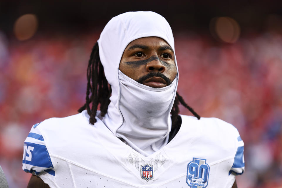 KANSAS CITY, MO - SEPTEMBER 7: Cameron Sutton #1 of the Detroit Lions stands on the field during the playing of “Lift Every Voice and Sing” prior to an NFL football game against the Kansas City Chiefs at GEHA Field at Arrowhead Stadium on September 7, 2023 in Kansas City, Missouri. (Photo by Kevin Sabitus/Getty Images)