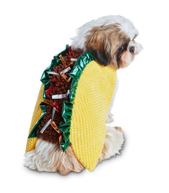 Get this <a href="https://fave.co/3nZi5yf" target="_blank" rel="noopener noreferrer">Bootique Tasty Taco Dog Costume for $15 (normally $21)</a> at Petco. It's available in sizes XXS-3X and a hook and loop strap.