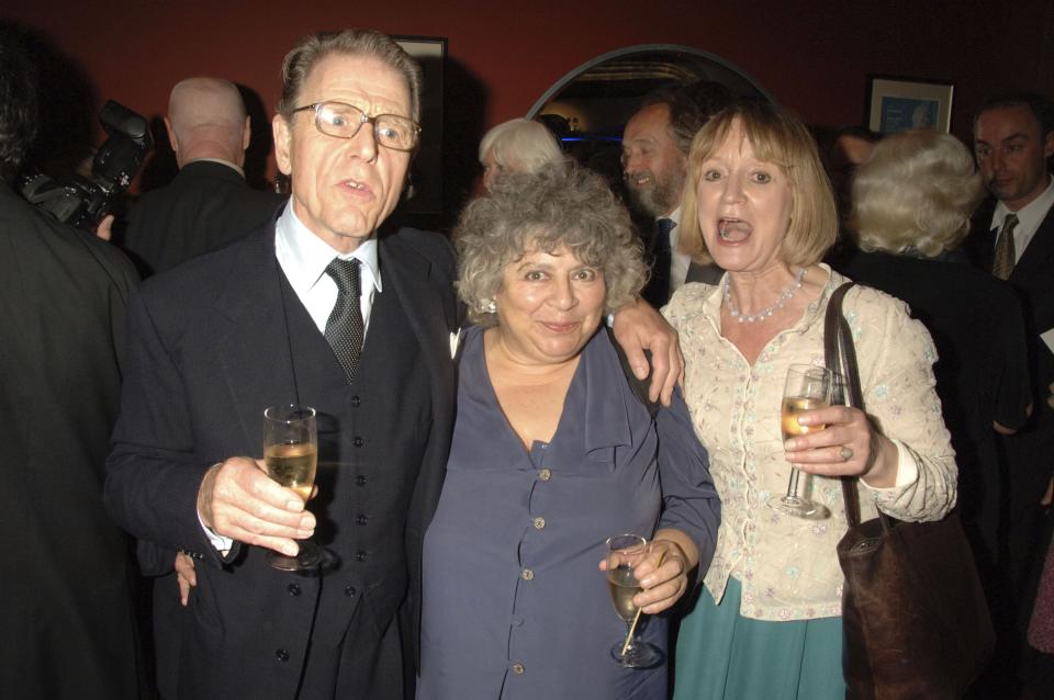 LONDON- SEPTEMBER 10: (EMBARGOED FOR PUBLICATION IN UK TABLOID NEWSPAPERS UNTIL 48 HOURS AFTER CREATE DATE AND TIME) Edward Fox, Miriam Margoyles (C) and Joanna David attend the Sir John Betjeman Gala after party, at the Prince of Wales Theatre on September 10, 2006, in London, England. (Photo by Dave Benett/Getty Images) 