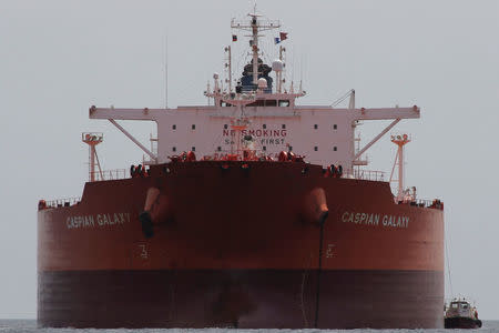 The oil tanker Caspian Galaxy sits anchored near Amuay beach, in Punto Fijo, Venezuela. REUTERS/Stringer