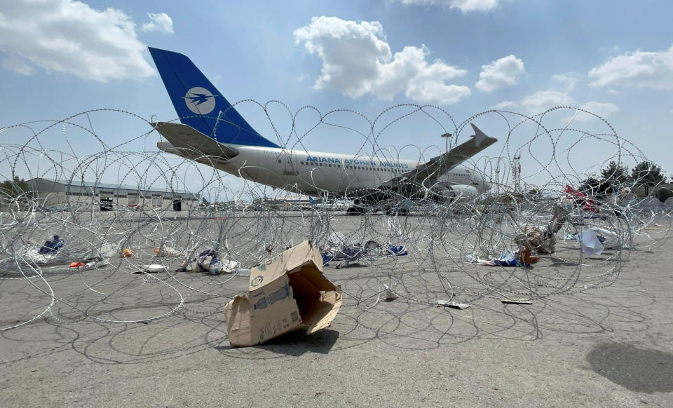 A commercial airplane is seen at the Hamid Karzai International Airport a day after U.S troops withdrawal in Kabul, Afghanistan August 31, 2021. REUTERS/Stringer