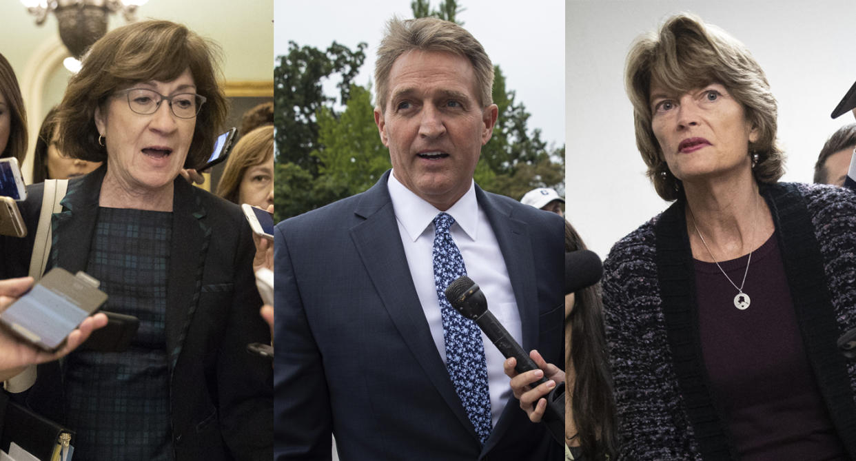 Republican senators, Susan Collins, Jeff Flake and Lisa Murkowski. (Photos: Drew Angerer/Getty Images)