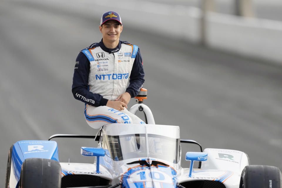 INDIANAPOLIS, IN - MAY 23: Alex Palou  poses for the front row photo for the 106th running of the Indianapolis 500 at the Indianapolis Motor Speedway in Indianapolis, Indiana.  (Photo by Brian Spurlock/Icon Sportswire via Getty Images)